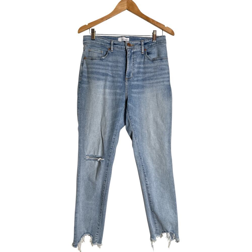 Ann Taylor LOFT Women Curvy High Rise Chewed Hem Skinny Denim Jeans Size 28 Blue